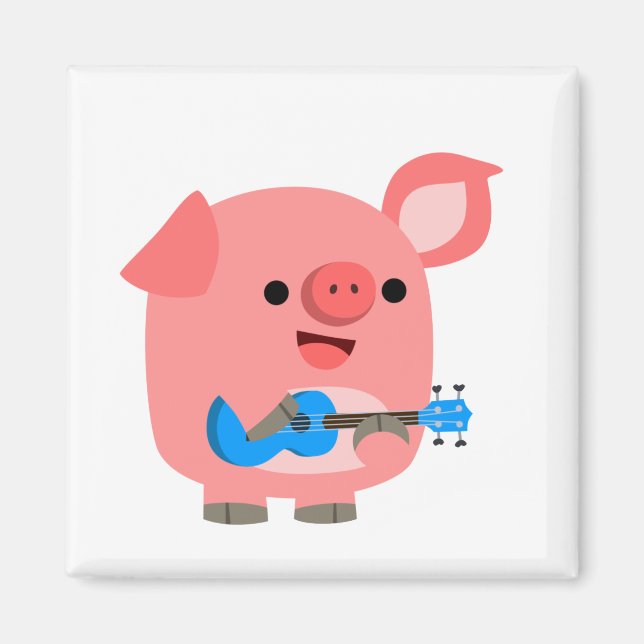 Niedlicher Cartoon Pig Playing Ukulele Magnet (Vorne)