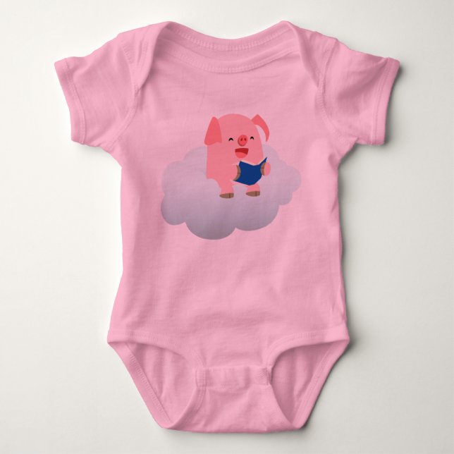 Niedlicher Cartoon Pig Reader auf Cloud Baby Strampler (Vorderseite)