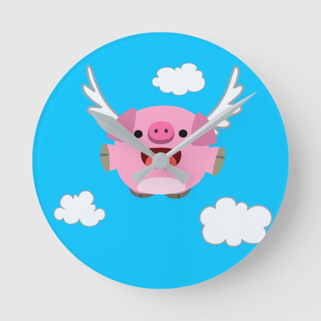 Niedlicher Cartoon Pig Runde Wanduhr (Vorderseite)