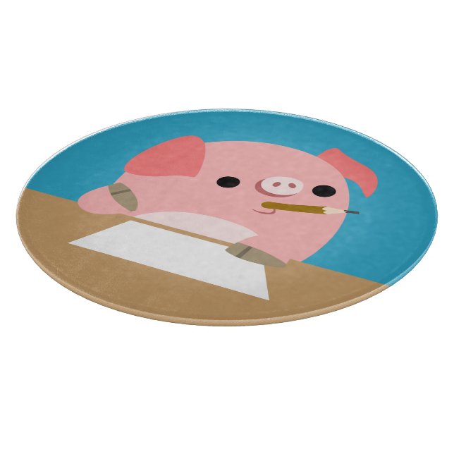 Niedlicher Cartoon Pig "Schriftblock" Schneidebret Schneidebrett (Ecke)