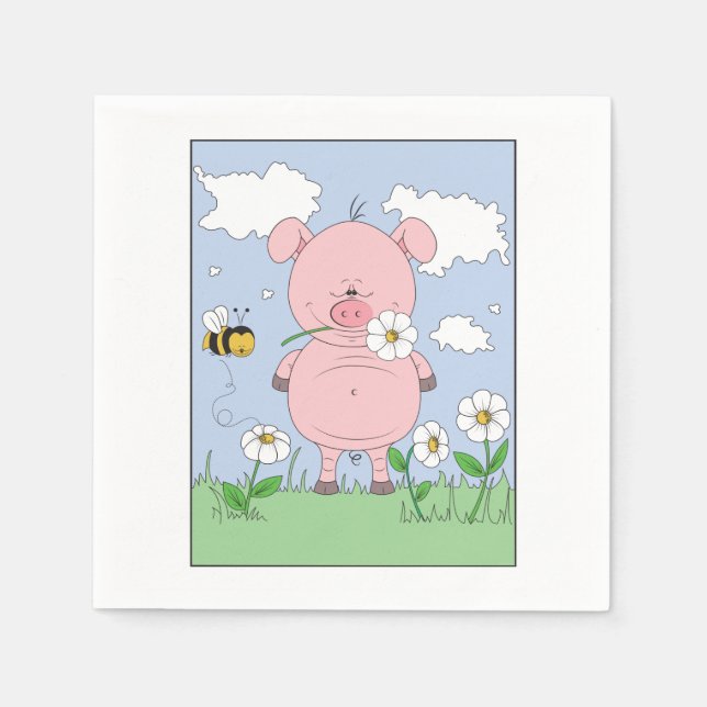 Niedlicher Cartoon Pig Serviette (Vorderseite)