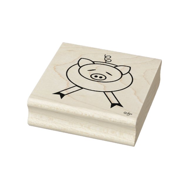 Niedlicher Cartoon Pig Square Holzkunst Briefmarke Gummistempel (Stempel)