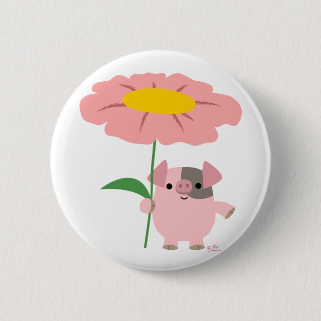 Niedlicher Cartoon Piglet with Gift (Pink) Button  (Vorderseite)