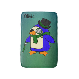 Niedlicher Cartoon Pinguin aquamarine dunkelgrünen Badematte