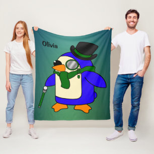 Niedlicher Cartoon Pinguin aquamarine dunkelgrünen Fleecedecke