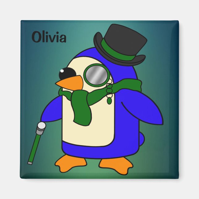 Niedlicher Cartoon Pinguin aquamarine dunkelgrünen Magnet (Vorne)