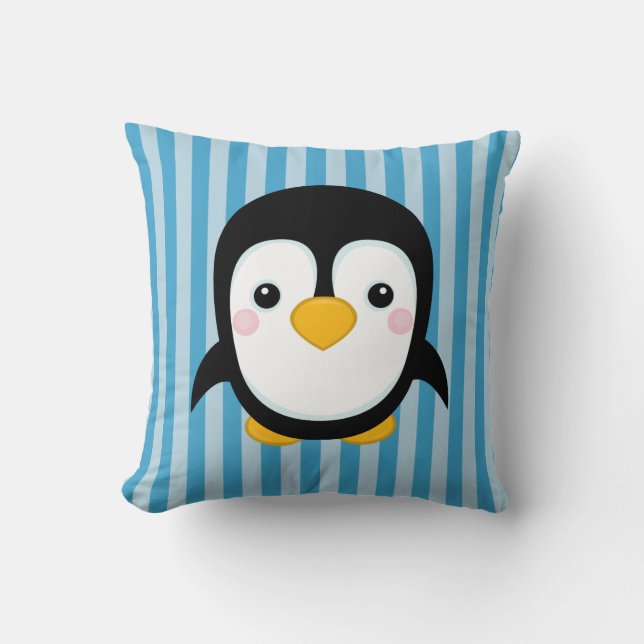 Niedlicher Cartoon Pinguin Design Blaue Streifen M Kissen (Vorderseite)