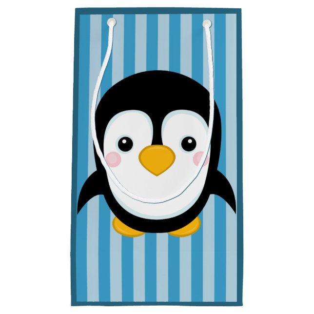 Niedlicher Cartoon Pinguin Design Blaue Streifen M Kleine Geschenktüte (Vorderseite)