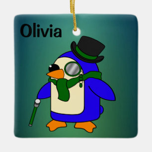 Niedlicher Cartoon Pinguin dunkelgrün Keramikornament