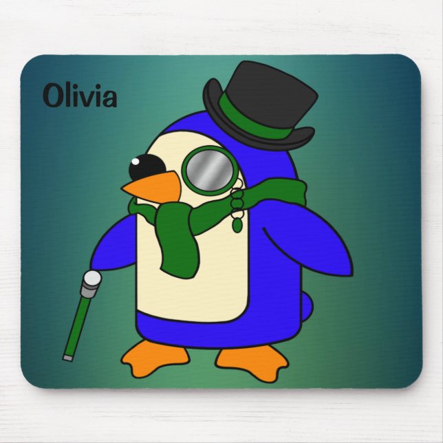 Niedlicher Cartoon Pinguin dunkelsmaragdfarben aqu Mousepad (Vorne)