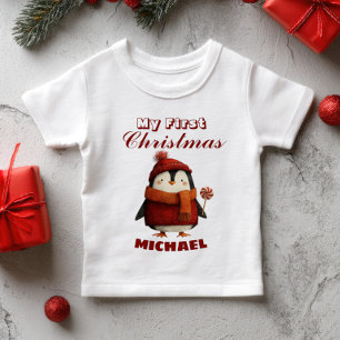 Niedlicher Cartoon Pinguin Erster Individuelle Nam Baby T-shirt