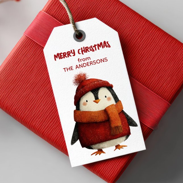 Niedlicher Cartoon Pinguin Festliche Weihnachten v Geschenkanhänger (Von Creator hochgeladen)
