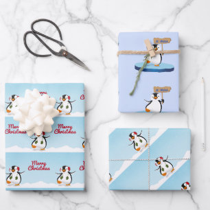 Niedlicher Cartoon Pinguin Frohe Weihnachten Geschenkpapier Set