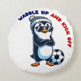 Niedlicher Cartoon Pinguin-Fußballspieler cool Rundes Kissen