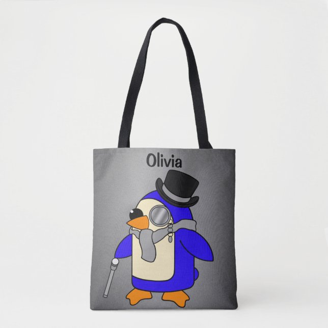 Niedlicher Cartoon Pinguin grau Tasche (Vorderseite)