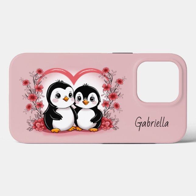 Niedlicher Cartoon Pinguin Liebhaber Herzlich Will Case-Mate iPhone Hülle (Rückseite (Horizontal))
