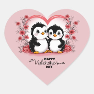 Niedlicher Cartoon Pinguin Liebhaber Herzlich Will Herz-Aufkleber