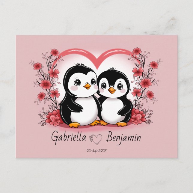 Niedlicher Cartoon Pinguin Liebhaber Herzlich Will Postkarte (Vorderseite)