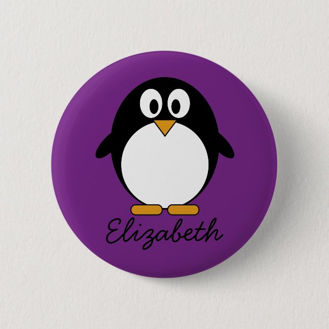 niedlicher Cartoon Pinguin lila Button (Vorderseite)