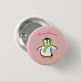 Niedlicher Cartoon Pinguin mit grünem Scarf und Oh Button