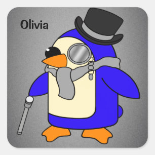 Niedlicher Cartoon Pinguin-neutral grau Quadratischer Aufkleber