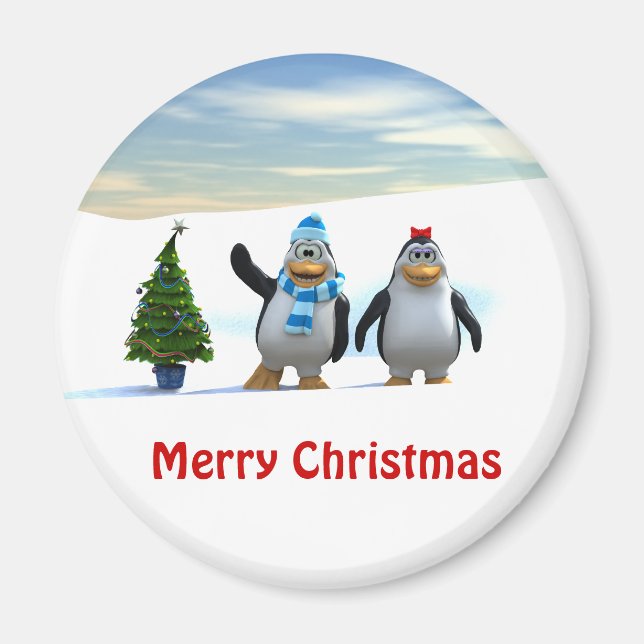 Niedlicher Cartoon Pinguin Pair mit Baum Magnet (Vorne)