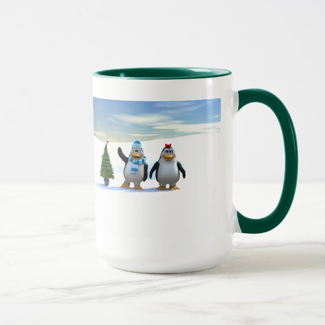 Niedlicher Cartoon Pinguin Pair mit Baum Tasse (Rechts)
