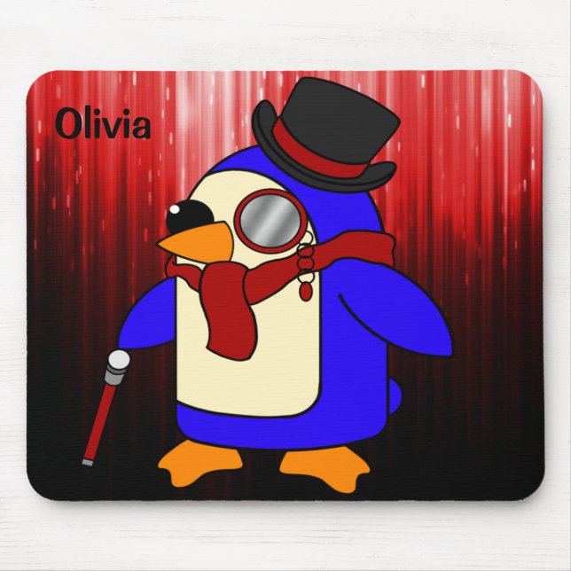 Niedlicher Cartoon Pinguin rot und schwarz Mousepad (Vorne)