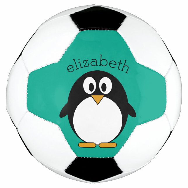 niedlicher Cartoon Pinguin smaragdfarben und schwa Fußball (Vorderseite)