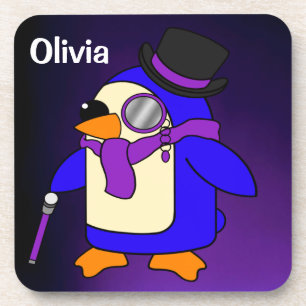 Niedlicher Cartoon Pinguin tief lila Violette Getränkeuntersetzer