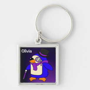 Niedlicher Cartoon Pinguin tief lila Violette Schlüsselanhänger