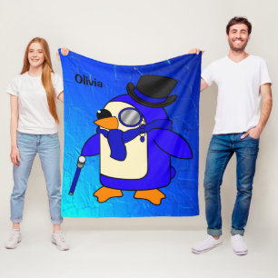 Niedlicher Cartoon Pinguin ultramarinblau Fleecedecke