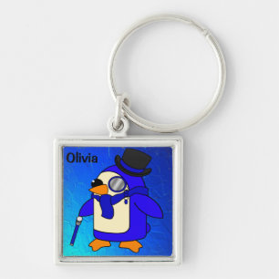 Niedlicher Cartoon Pinguin ultramarinblau Schlüsselanhänger