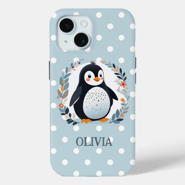 Niedlicher Cartoon Pinguin und Blume Case-Mate iPhone Hülle (Rückseite)