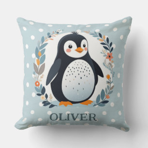 Niedlicher Cartoon Pinguin und Blume Kissen