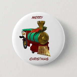 Niedlicher Cartoon Pinguin und Weihnachtszug Button
