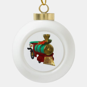 Niedlicher Cartoon Pinguin und Weihnachtszug Keramik Kugel-Ornament