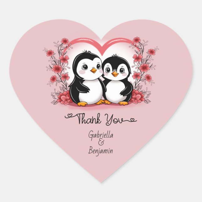 Niedlicher Cartoon Pinguin Valentine's Day Vielen  Herz-Aufkleber (Vorderseite)