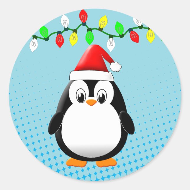 Niedlicher Cartoon Pinguin Weihnachtsmannmütze Wei Runder Aufkleber (Vorderseite)