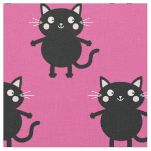 Niedlicher Cartoon Pink Black Cats Kinderzimmer Ki Stoff