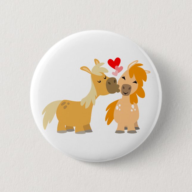 Niedlicher Cartoon Ponys in der Liebe Button (Vorderseite)