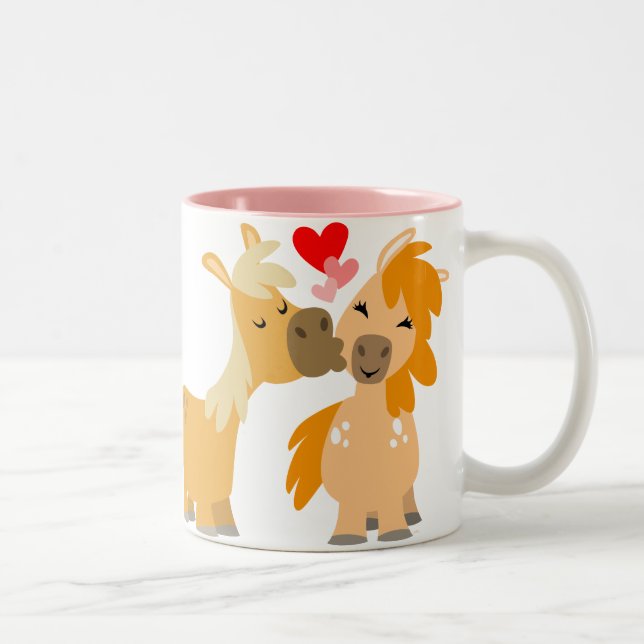 Niedlicher Cartoon Ponys in der Liebe Tasse (Rechts)