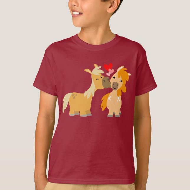 Niedlicher Cartoon Ponys in Liebe Kinder T - Shirt (Vorderseite)