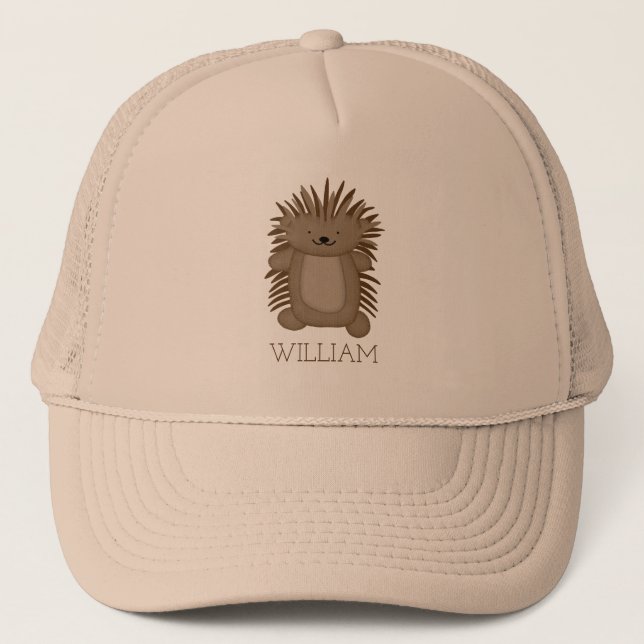 Niedlicher Cartoon Porcupine mit Ihrem Namen oder  Truckerkappe (Vorderseite)