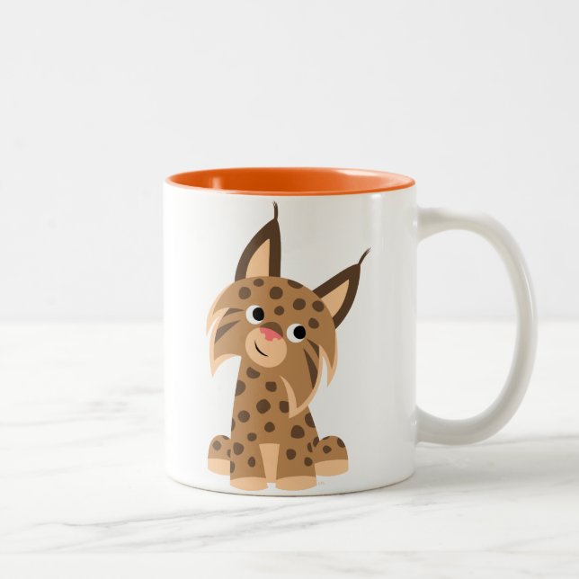 Niedlicher Cartoon-Prankish Luchs-Tasse Zweifarbige Tasse (Rechts)
