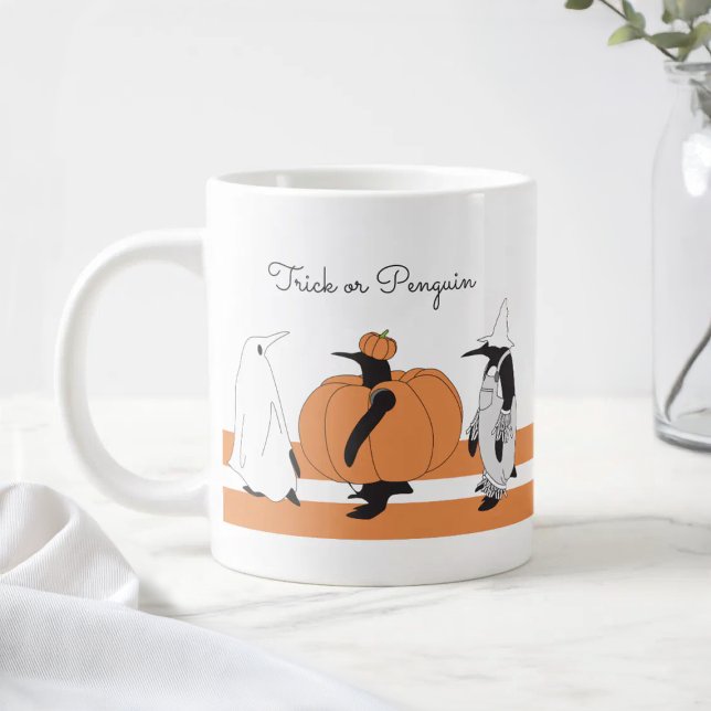 Niedlicher Cartoon Pumpkin Penguin Funny Halloween Jumbo-Tasse (Von Creator hochgeladen)