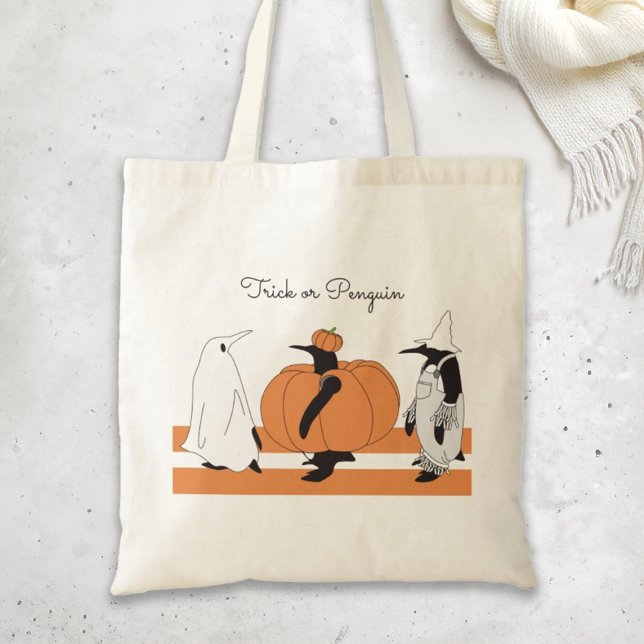 Niedlicher Cartoon Pumpkin Penguin Funny Halloween Tragetasche (Von Creator hochgeladen)