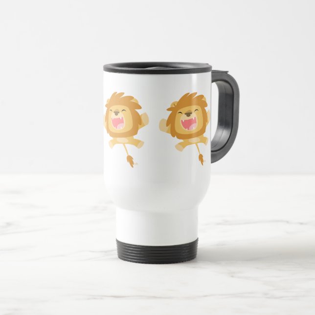Niedlicher Cartoon Puncing Lion-Computer-Tasse Reisebecher (VorderseiteRechts)