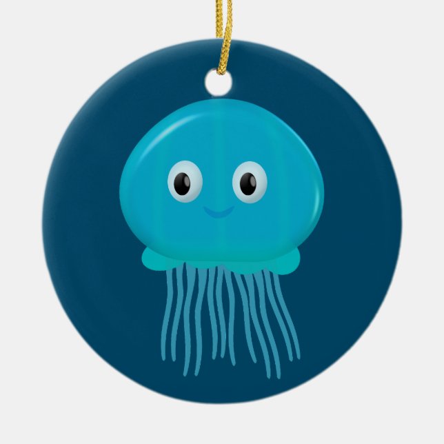 Niedlicher Cartoon Quallen im blauen Ozean Keramik Ornament (Vorne)