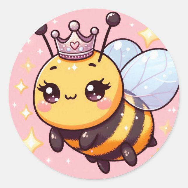 Niedlicher Cartoon Queen Bee Runder Aufkleber (Vorderseite)
